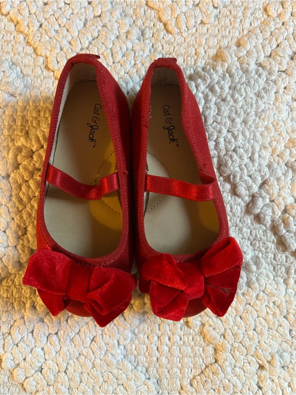 Cat & Jack Red Velvet Bow Mary Jane Flats for Kids